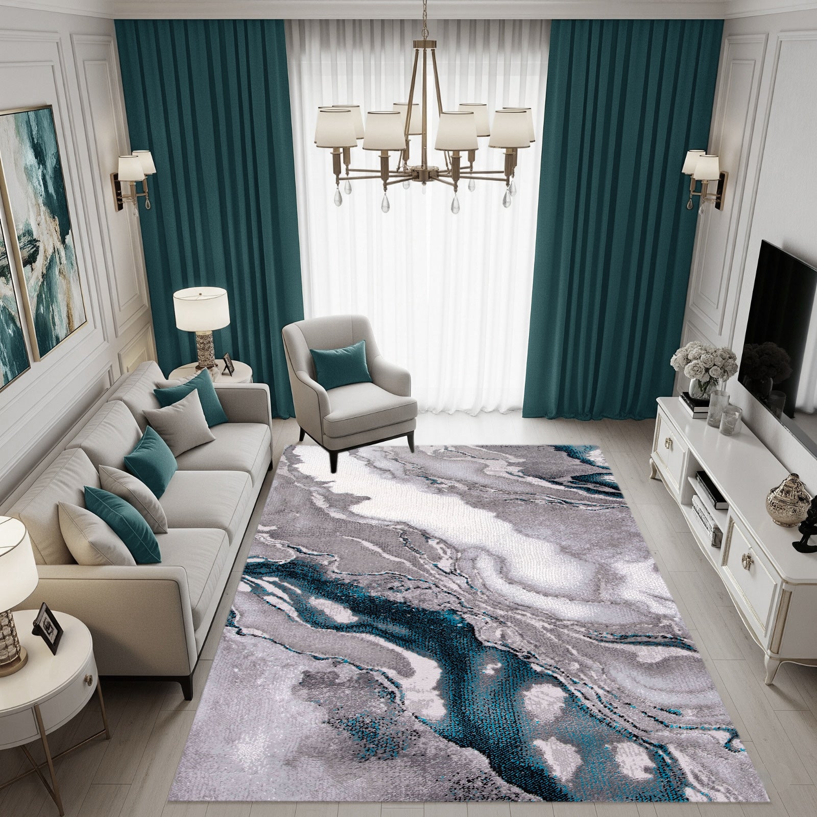 Covor BELLA Gri-Turcoaz 3 | CasaRossaTextil